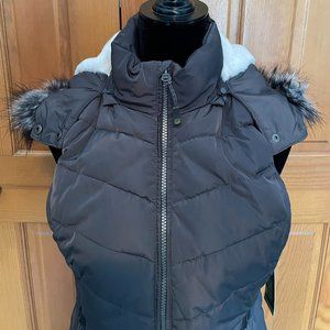 Green Tea Womens Charcoal Puffer Vest w Hood Nylon Sz S NWT